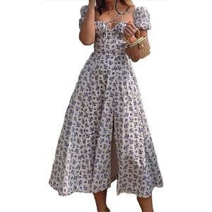 NEW Puff Sleeve High Split Maxi Dress Floral M